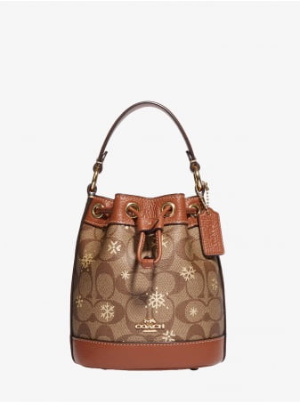 Сумка COACH Dempsey Drawstring Bucket Bag 15 CE587 In Signature Canvas With Snowflake Print Small